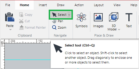 Select tool button in the Navigate panel on the Home ribbon tab Select tool button in the Navigate panel on the Home ribbon tab